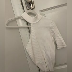 White one sleeve ribbed top